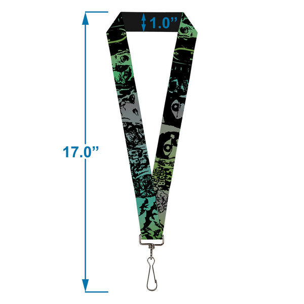 Buckle-Down Lanyard - 1.0" - Retro Monster Aqua Black