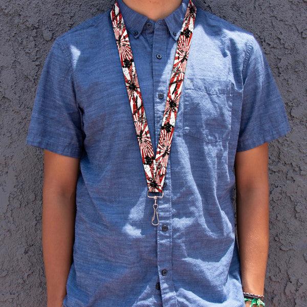 Buckle-Down Lanyard - 1.0" - Rising Sun White Red