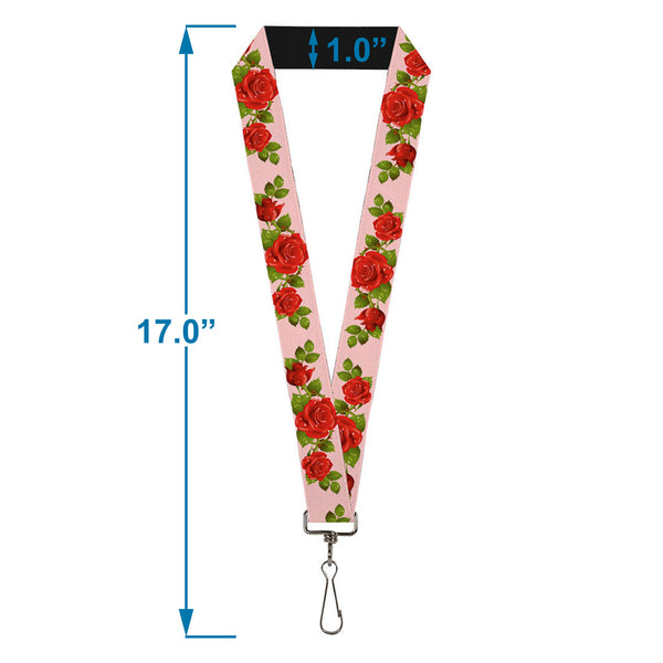 Buckle-Down Lanyard - 1.0" - Rose Trio Leaves Pink