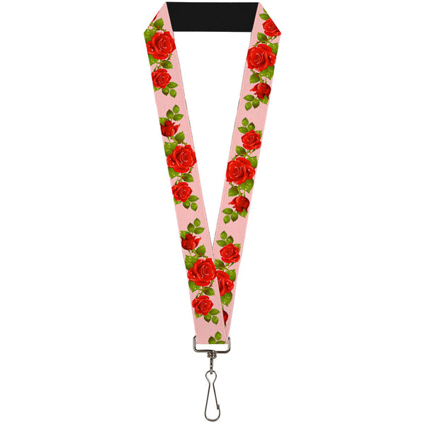 Buckle-Down Lanyard - 1.0" - Rose Trio Leaves Pink