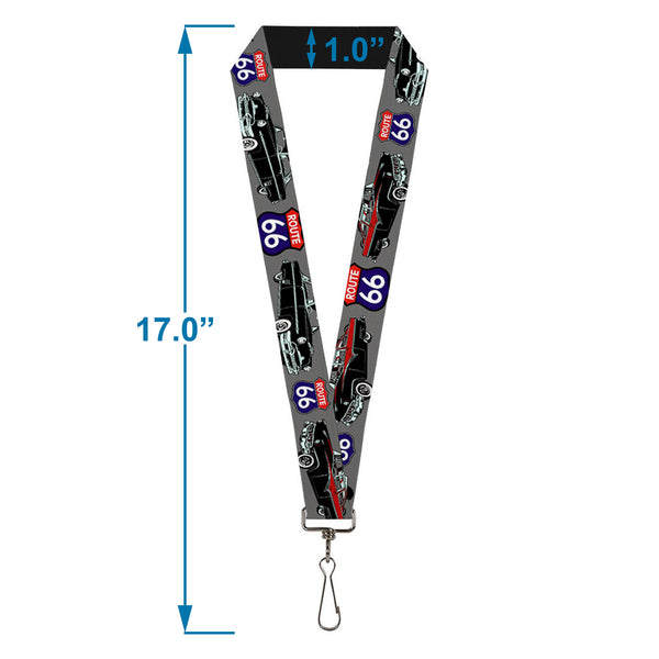Buckle-Down Lanyard - 1.0" - Route 66 Classics Gray