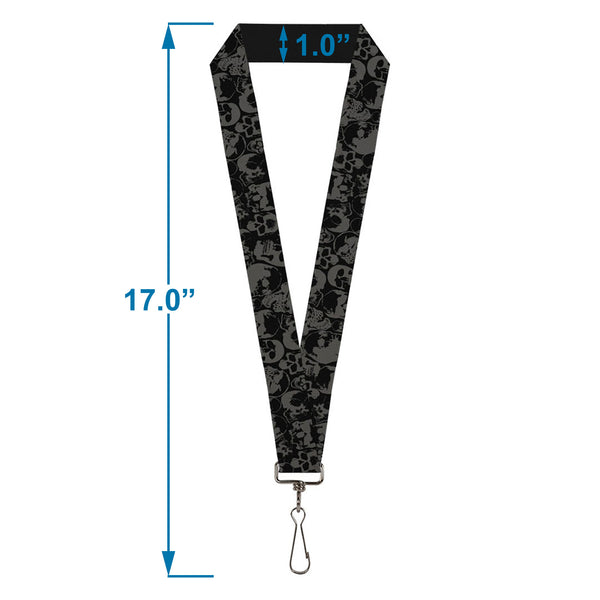 Buckle-Down Lanyard - 1.0" - Skull Pile Black Gray