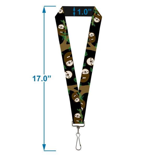 Buckle-Down Lanyard - 1.0" - Sloth Face Hanging Black