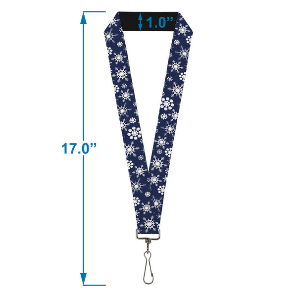 Buckle-Down Lanyard - 1.0" - Snowflakes Blue White