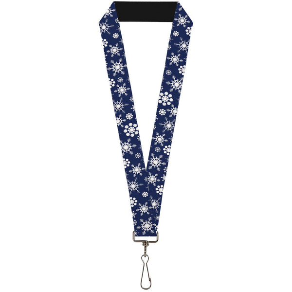 Buckle-Down Lanyard - 1.0" - Snowflakes Blue White