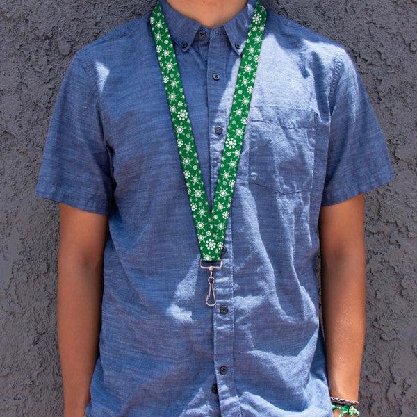 Buckle-Down Lanyard - 1.0" - Snowflakes Green White