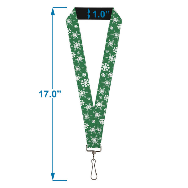 Buckle-Down Lanyard - 1.0" - Snowflakes Green White