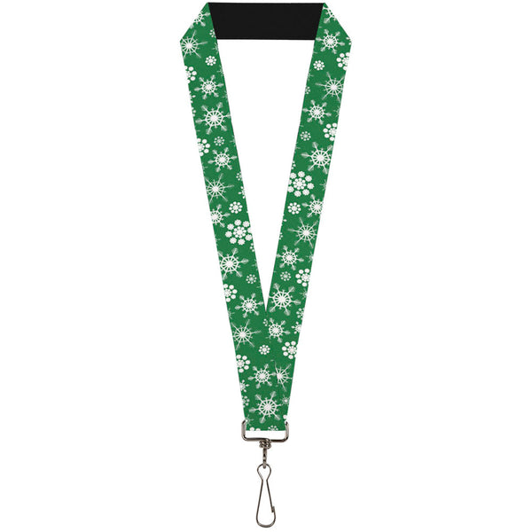 Buckle-Down Lanyard - 1.0" - Snowflakes Green White