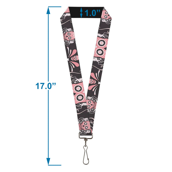 Buckle-Down Lanyard - 1.0" - Sugar Skulls Gray Pink