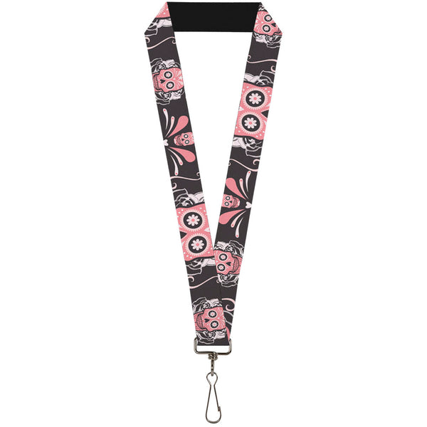 Buckle-Down Lanyard - 1.0" - Sugar Skulls Gray Pink