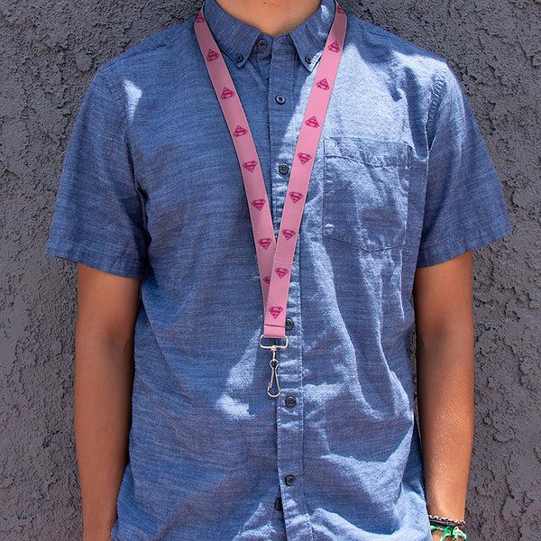 Buckle-Down Lanyard - 1.0" - Superman Shield Pink