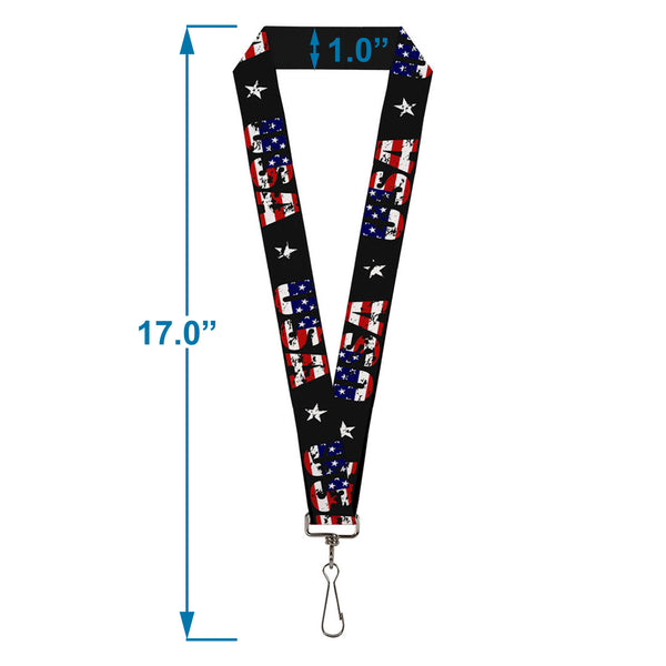 Buckle-Down Lanyard - 1.0" - USA W Star Black US Flags