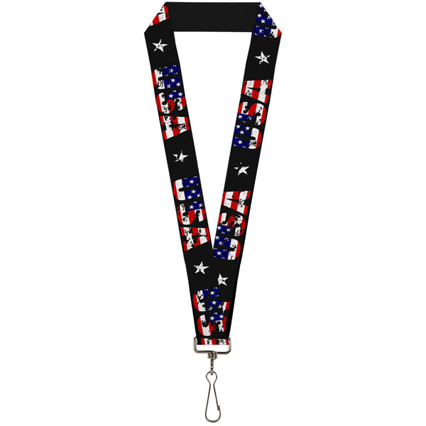 Buckle-Down Lanyard - 1.0" - USA w Star Black US Flags