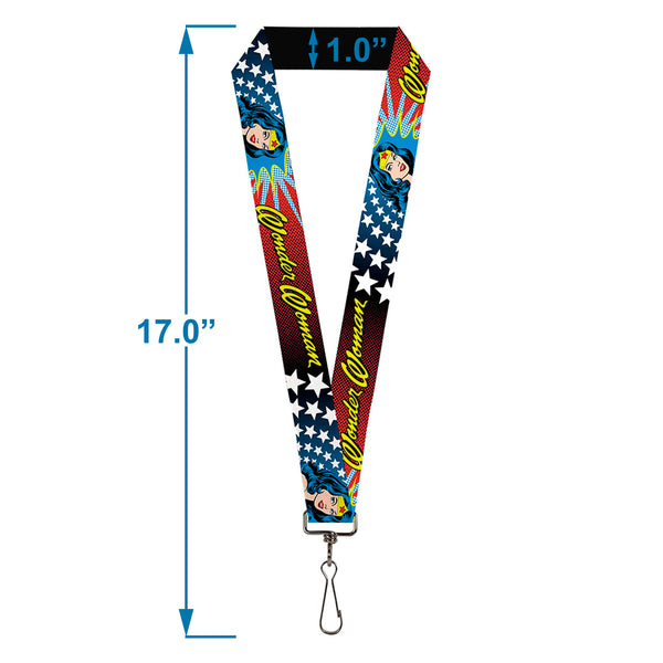 Buckle-Down Lanyard - 1.0" - Wonder Woman Face W Stars