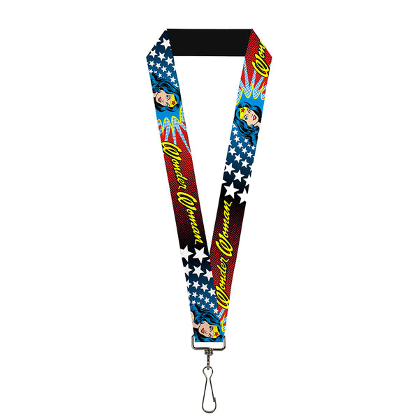 Buckle-Down Lanyard - 1.0" - Wonder Woman Face w Stars