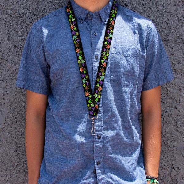 Buckle-Down Buckle-Down Lanyard - Multi Marijuana Leaves Black/Multi Color