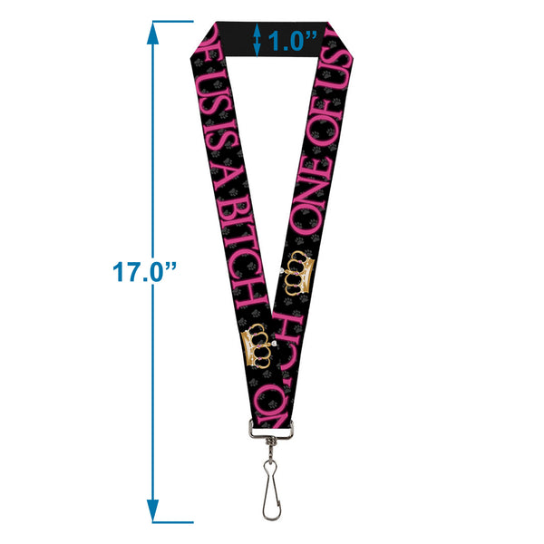 Buckle-Down Buckle-Down Lanyard - ONE OF US IS A BITCH Crown/Paws Black/Gray/Pink