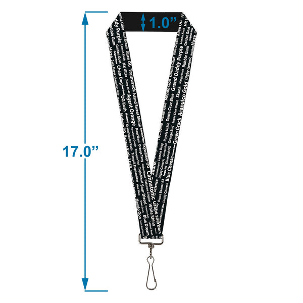 Buckle-Down Buckle-Down Lanyard - Verbiage Marijuana Strains Black/White