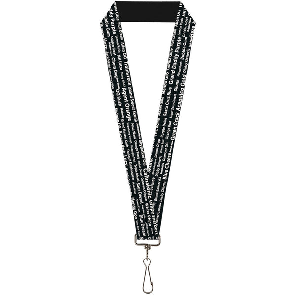 Buckle-Down Buckle-Down Lanyard - Verbiage Marijuana Strains Black/White