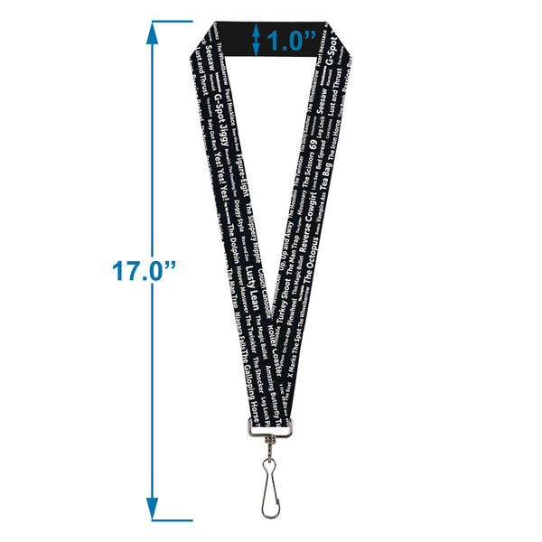 Buckle-Down Buckle-Down Lanyard - Verbiage Sex Positions Black/White