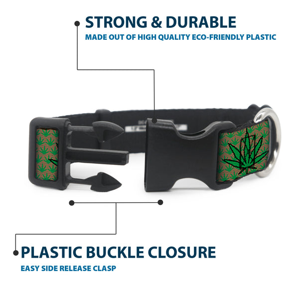 Buckle-Down Buckle-Down Plastic Buckle Dog Collar - Marijuana Garden Tan/Green
