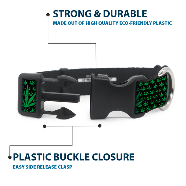 Buckle-Down Buckle-Down Plastic Buckle Dog Collar - Marijuana Garden Black/Green