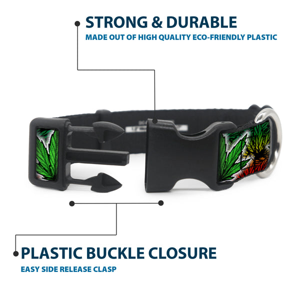 Buckle-Down Buckle-Down Plastic Buckle Dog Collar - Marijuana Haze Rasta/White
