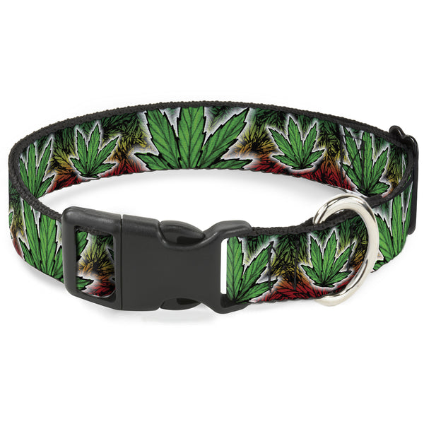 Buckle-Down Buckle-Down Plastic Buckle Dog Collar - Marijuana Haze Rasta/White