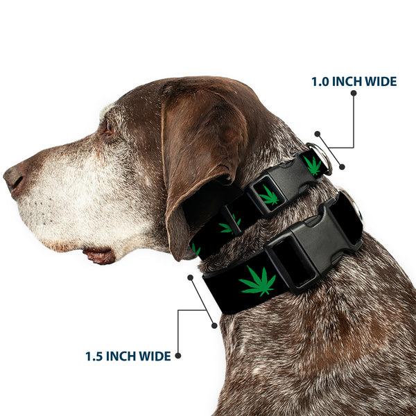 Buckle-Down Buckle-Down Plastic Buckle Dog Collar - Marijuana Leaf Repeat Black/Green