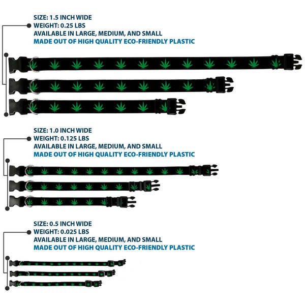 Buckle-Down Buckle-Down Plastic Buckle Dog Collar - Marijuana Leaf Repeat Black/Green