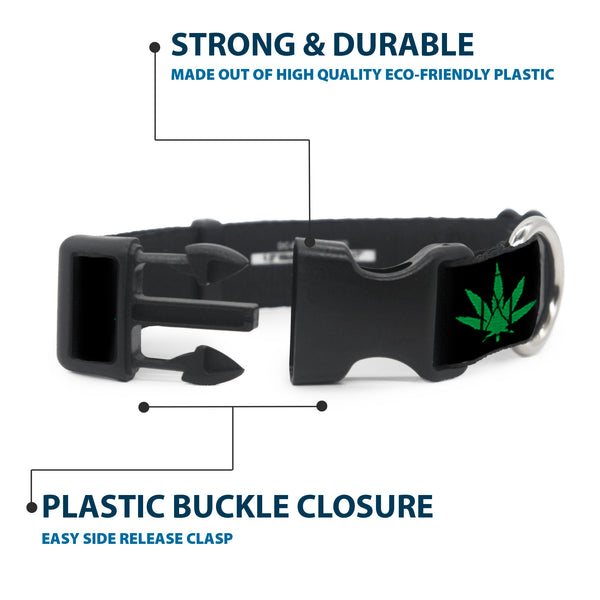 Buckle-Down Buckle-Down Plastic Buckle Dog Collar - Marijuana Leaf Repeat Black/Green