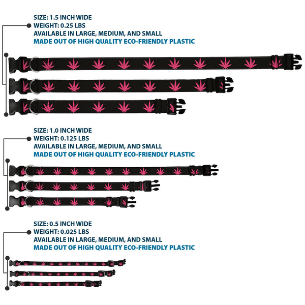 Buckle-Down Buckle-Down Plastic Buckle Dog Collar - Marijuana Leaf Repeat Black/Pink