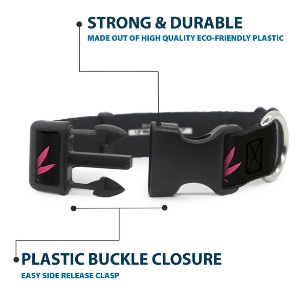 Buckle-Down Buckle-Down Plastic Buckle Dog Collar - Marijuana Leaf Repeat Black/Pink