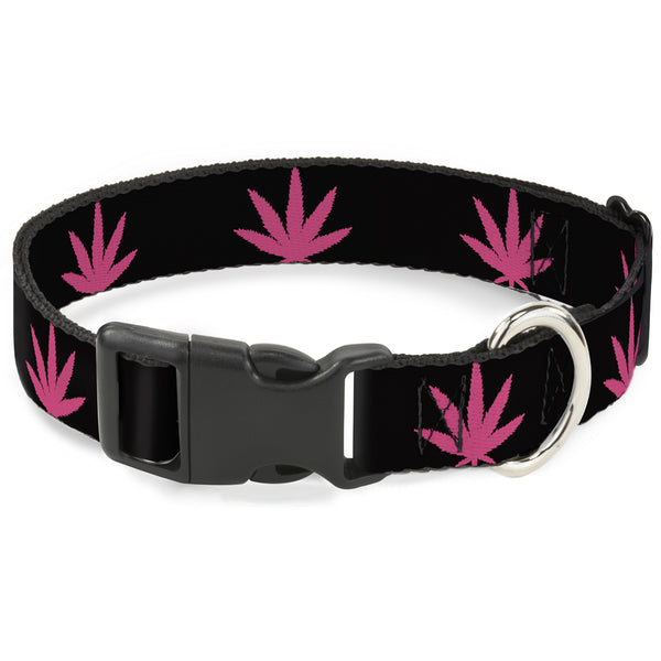 Buckle-Down Buckle-Down Plastic Buckle Dog Collar - Marijuana Leaf Repeat Black/Pink
