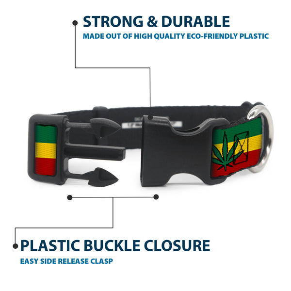 Buckle-Down Buckle-Down Plastic Buckle Dog Collar - Marijuana Leaf Repeat Rasta