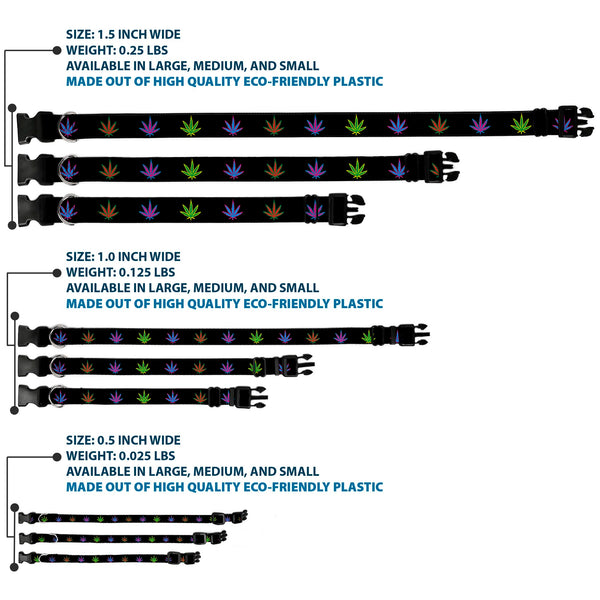 Buckle-Down Buckle-Down Plastic Buckle Dog Collar - Marijuana Leaf Repeat Black/Multi Color