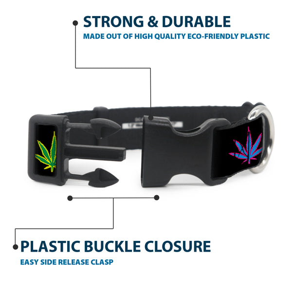 Buckle-Down Buckle-Down Plastic Buckle Dog Collar - Marijuana Leaf Repeat Black/Multi Color