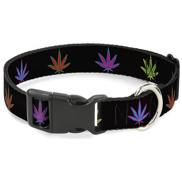 Buckle-Down Buckle-Down Plastic Buckle Dog Collar - Marijuana Leaf Repeat Black/Multi Color