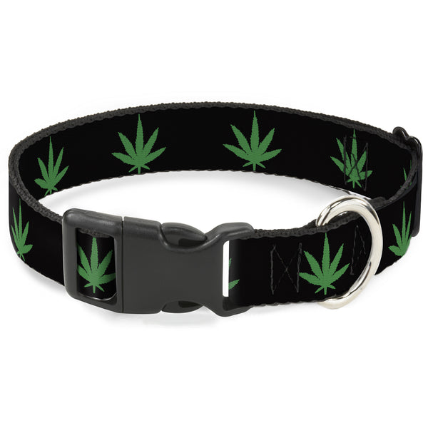 Buckle-Down Buckle-Down Plastic Buckle Dog Collar - Marijuana Leaf Repeat Black/Green