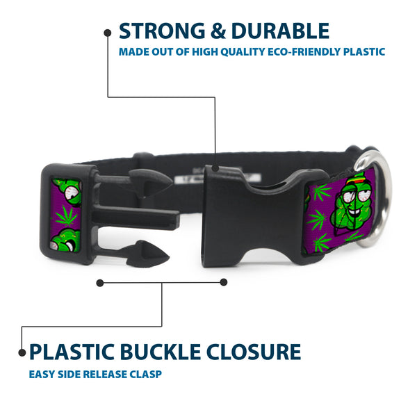 Buckle-Down Buckle-Down Plastic Buckle Dog Collar - Marijuana Nugs/Leaves Cartoon Purple/Green