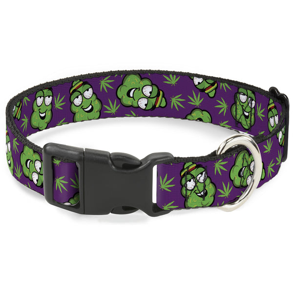 Buckle-Down Buckle-Down Plastic Buckle Dog Collar - Marijuana Nugs/Leaves Cartoon Purple/Green