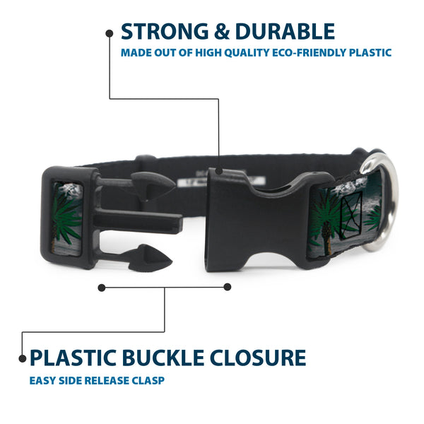 Buckle-Down Buckle-Down Plastic Buckle Dog Collar - Marijuana Palm Trees/Clouds