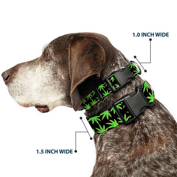 Buckle-Down Buckle-Down Plastic Buckle Dog Collar - Marijuana Reflection Black/Yellow/Green