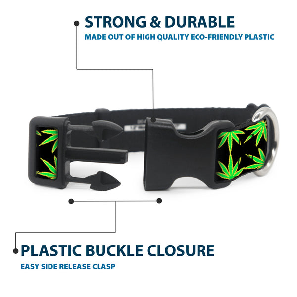 Buckle-Down Buckle-Down Plastic Buckle Dog Collar - Marijuana Reflection Black/Yellow/Green