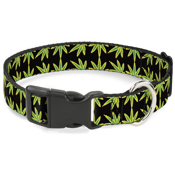 Buckle-Down Buckle-Down Plastic Buckle Dog Collar - Marijuana Reflection Black/Yellow/Green