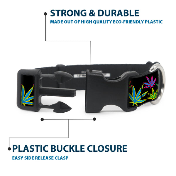 Buckle-Down Buckle-Down Plastic Buckle Dog Collar - Multi Marijuana Leaves Black/Multi Color