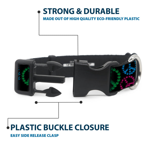 Buckle-Down Buckle-Down Plastic Buckle Dog Collar - Multi Marijuana Peace Black/Multi Color