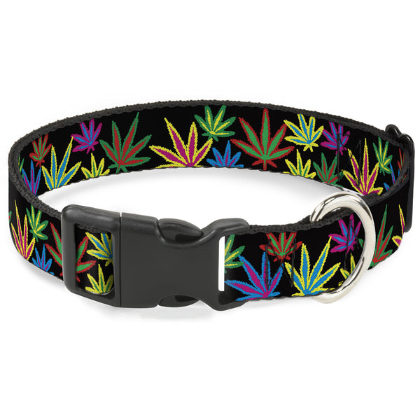 Buckle-Down Buckle-Down Plastic Buckle Dog Collar - Multi Marijuana Leaves Black/Multi Color