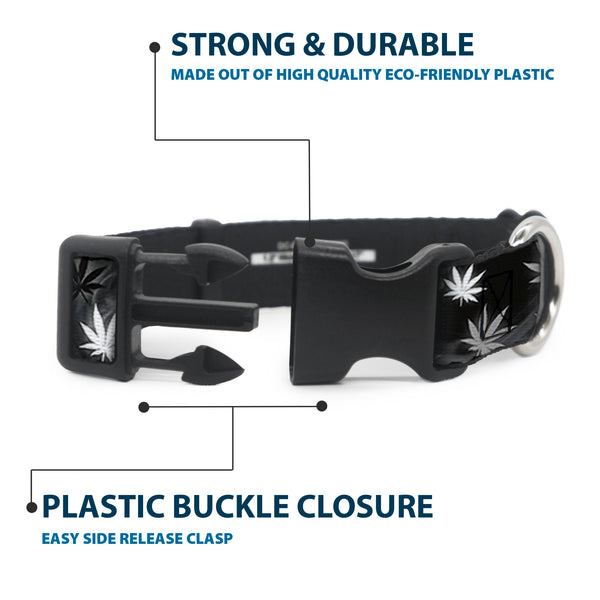Buckle-Down Buckle-Down Plastic Buckle Dog Collar - Pot Leaves/Smoke Black/Gray/White