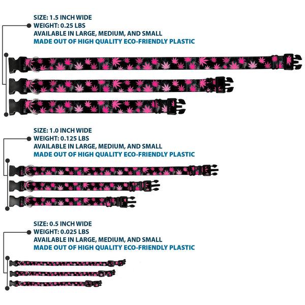 Buckle-Down Buckle-Down Plastic Buckle Dog Collar - Pot Leaves/Smoke Black/Pink/White